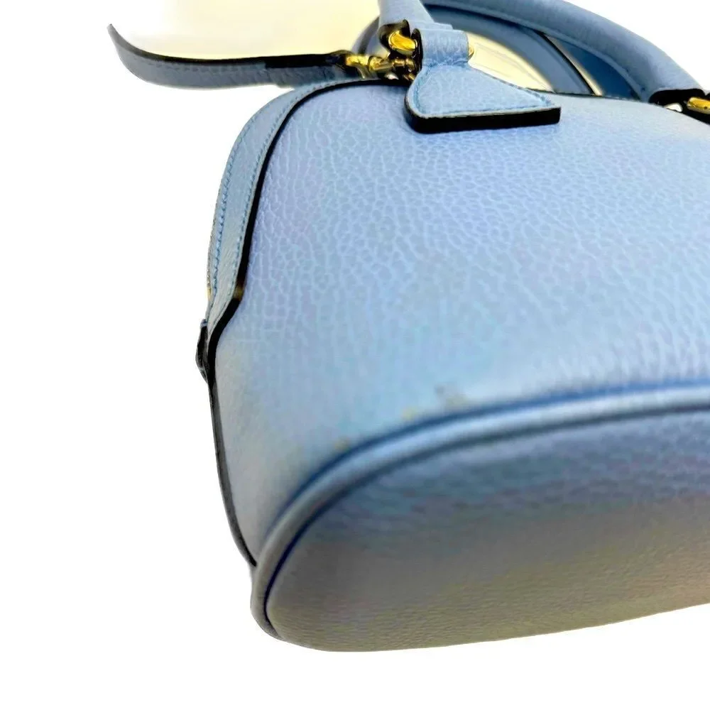 Auth Gucci Small Dollar Calfskin Dome Mineral Blue 2way GG Charm Bag Satchel - Picture 11 of 16